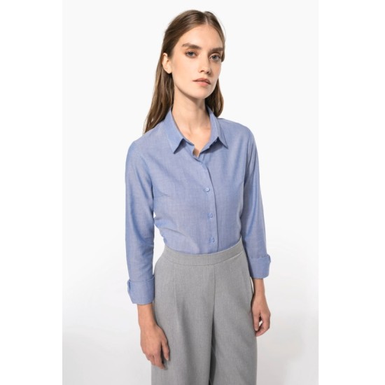 Camisa senhora manga comprida em oxford de tratamento fácil