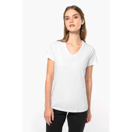 T-shirt de senhora decote V de manga curta