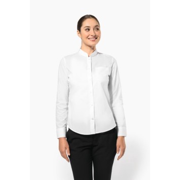 Camisa de senhora com gola à padre de manga comprida