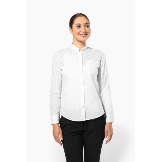 Camisa de senhora com gola à padre de manga comprida