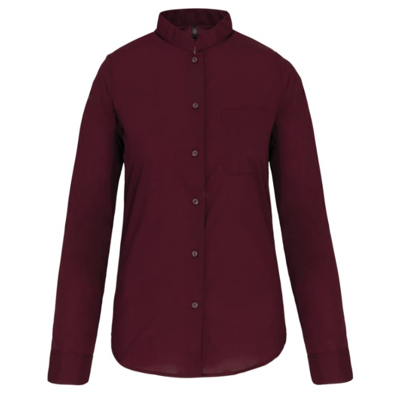 Camisa de senhora com gola à padre de manga comprida