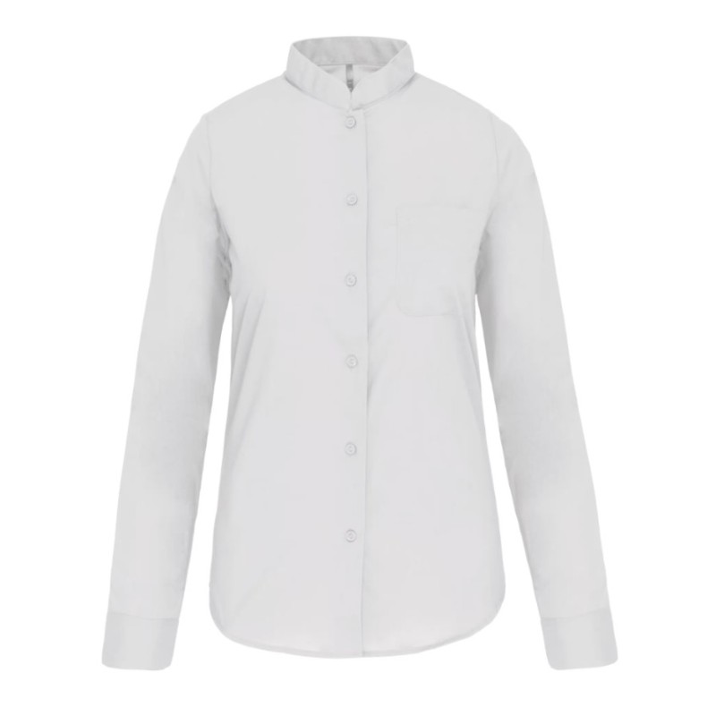 Camisa de senhora com gola à padre de manga comprida