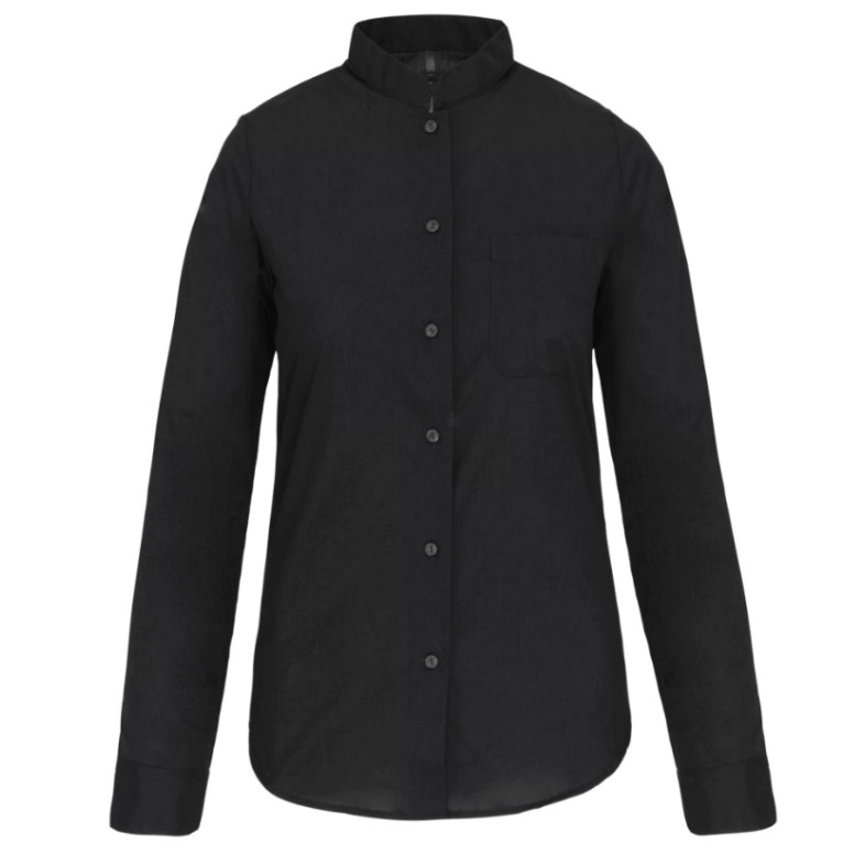 Camisa de senhora com gola à padre de manga comprida