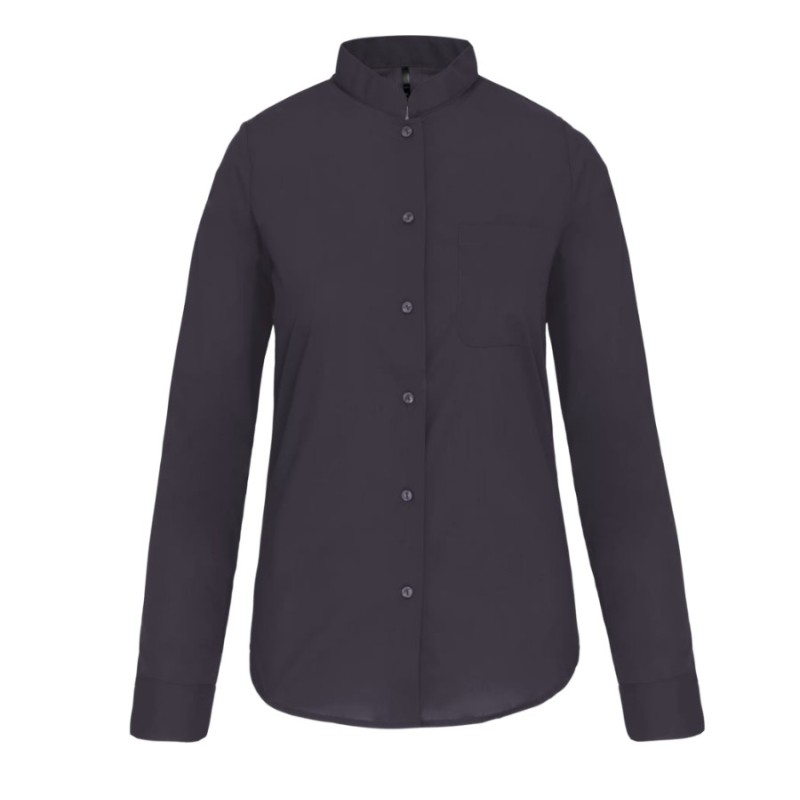 Camisa de senhora com gola à padre de manga comprida