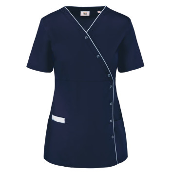 Bata poliéster / algodão com molas de pressão de senhora